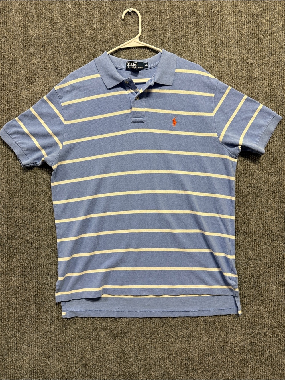 Polo by Ralph Lauren Blue and White Striped Short-Sleeve Polo - XL